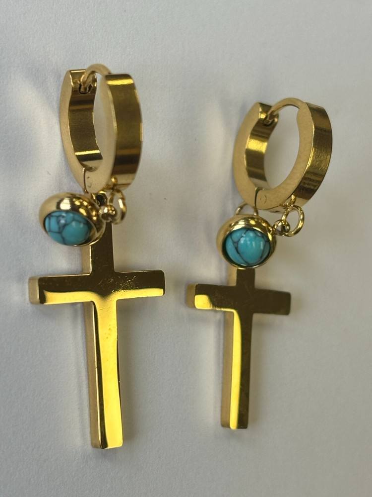 DIY Turquoise Gold Cross Earrings