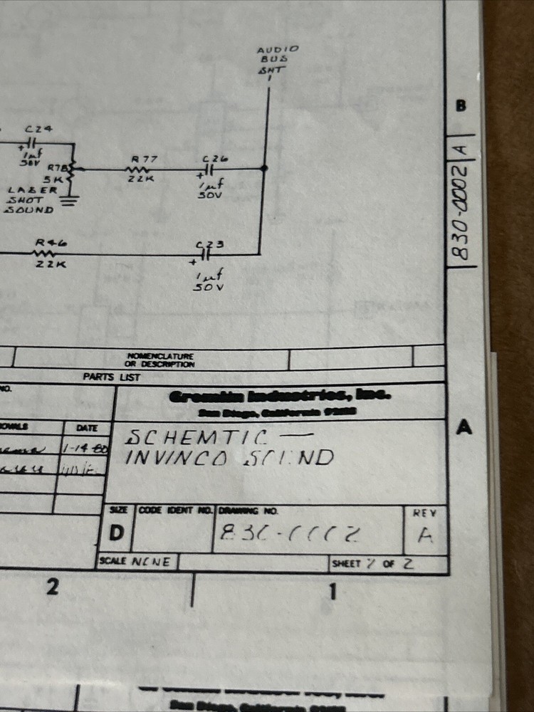 Invinco Gremlin Schematic video game arcade game manual