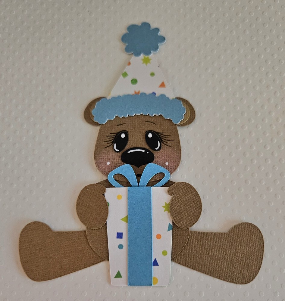 Birthday Present Boy Bear. Scrapbook, Card Making Paper Piecing