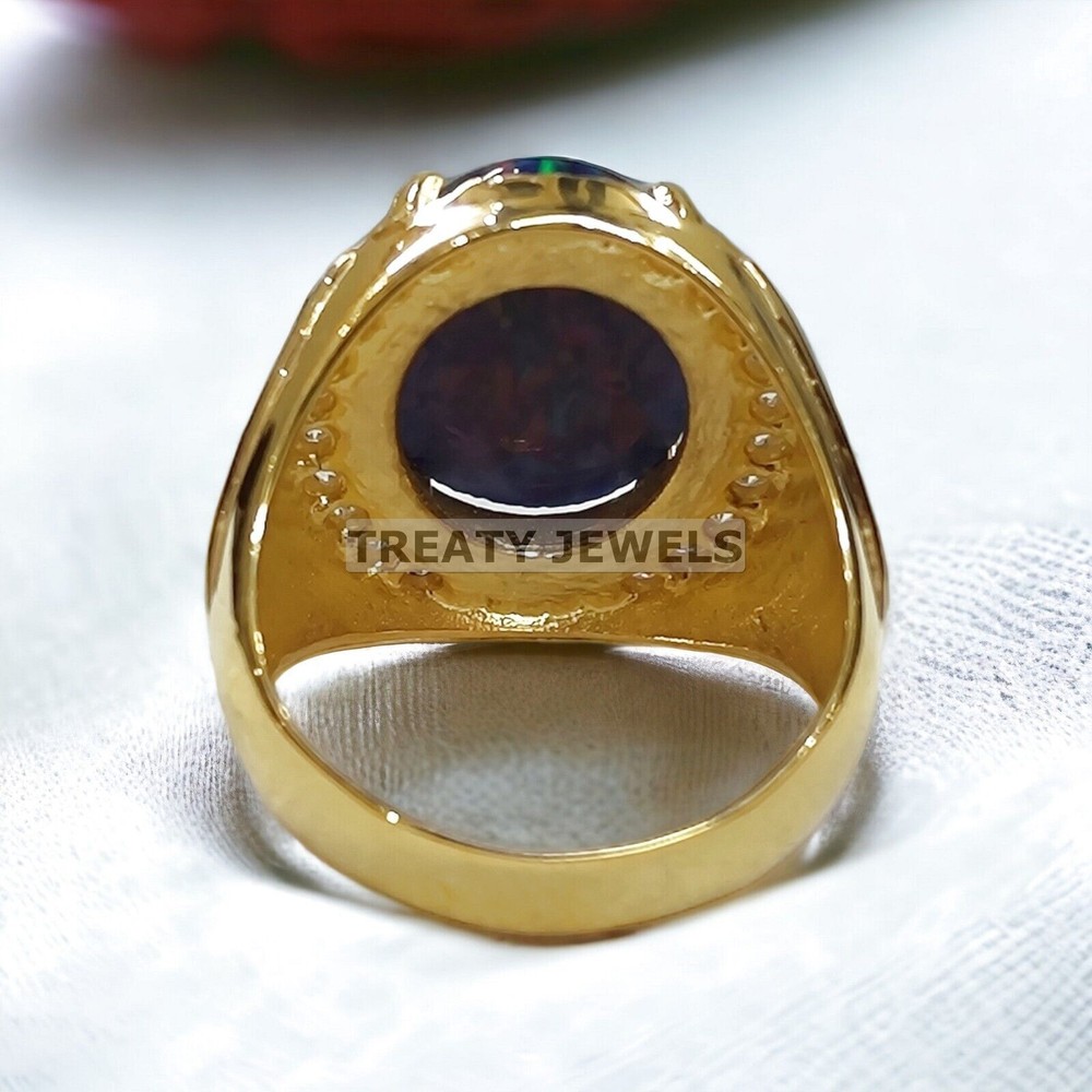 Black Opal Oval Cut With 14K Solid Gold  Ring For Men's #A202