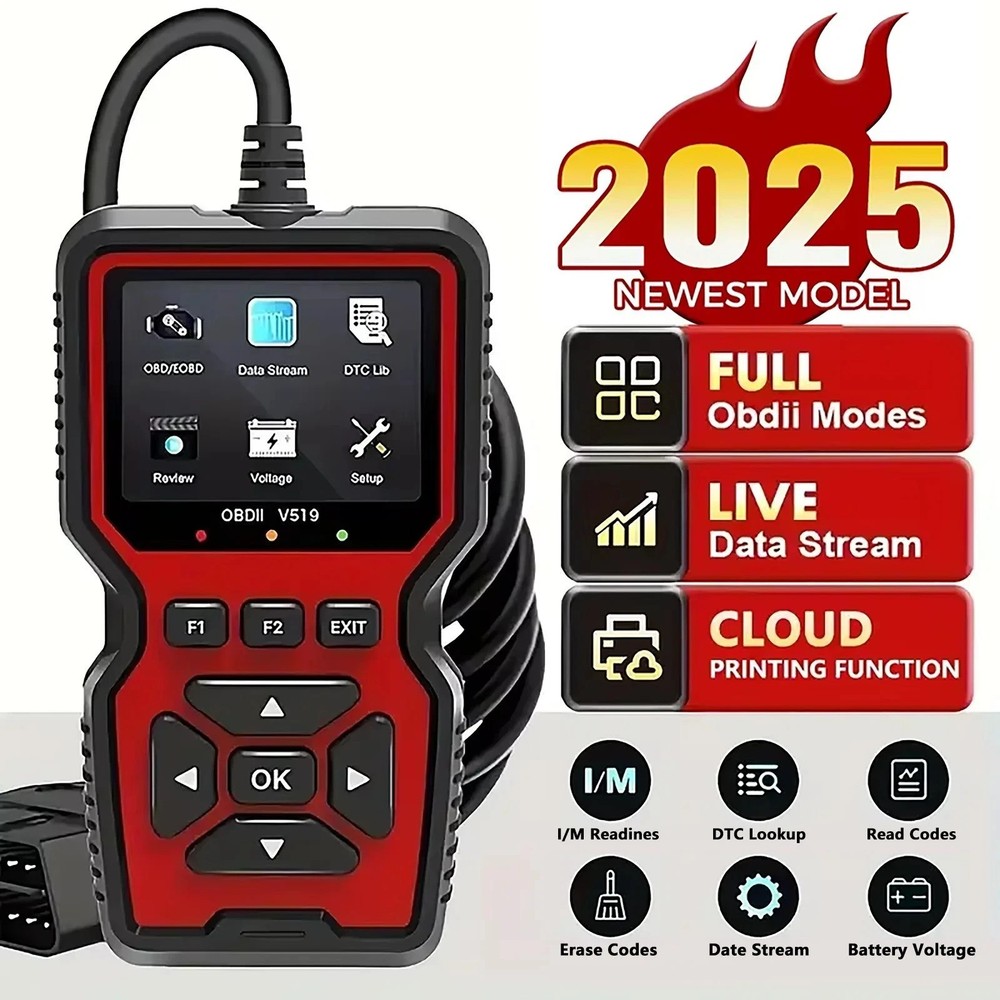 Professional OBD2 V519 Scanner - 2025 Upgraded OBDII + CAN Code Reader