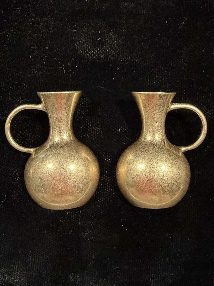 Large Brushed 3-D Goldtone Unsigned Vase Jug Shaped Post Earrings
