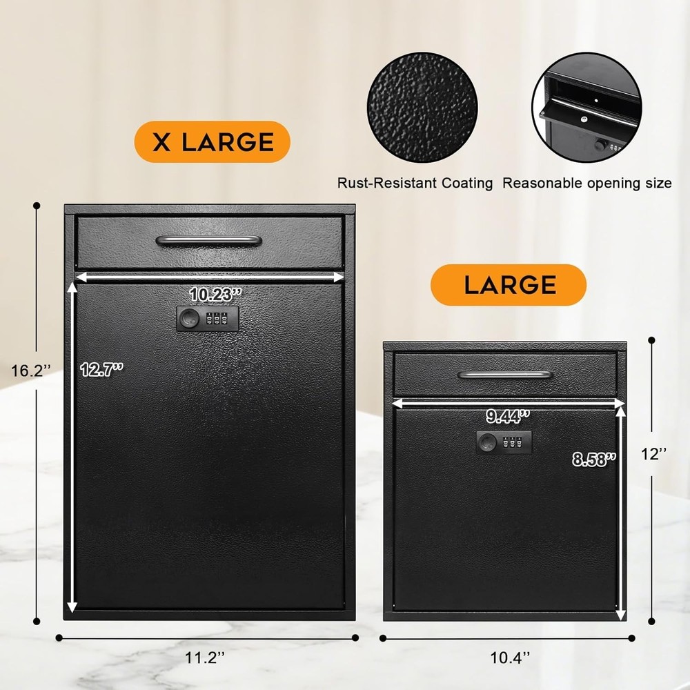 Wall Mount Mailboxes with Combination Lock, X Large Black