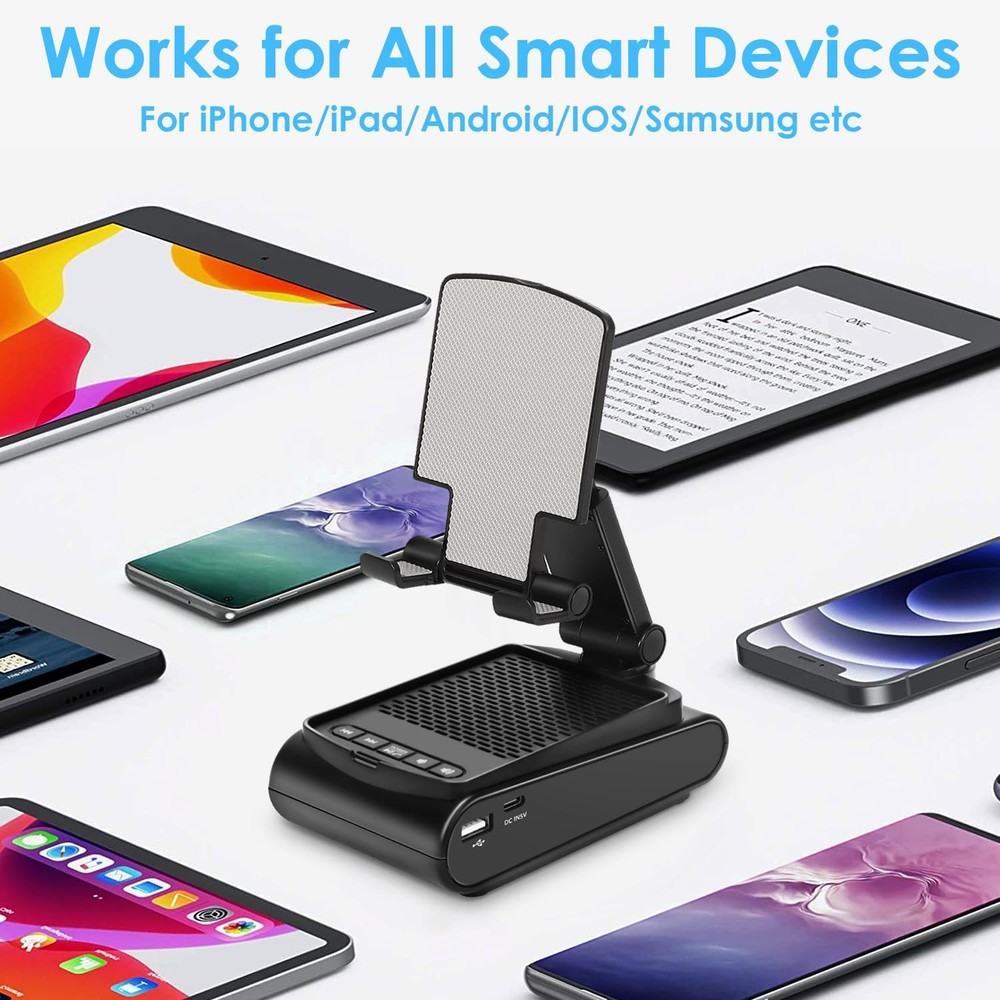 Multi-Angle Adjustable Mobile Phone Holder with Built-in Bluetooth Speaker, S...