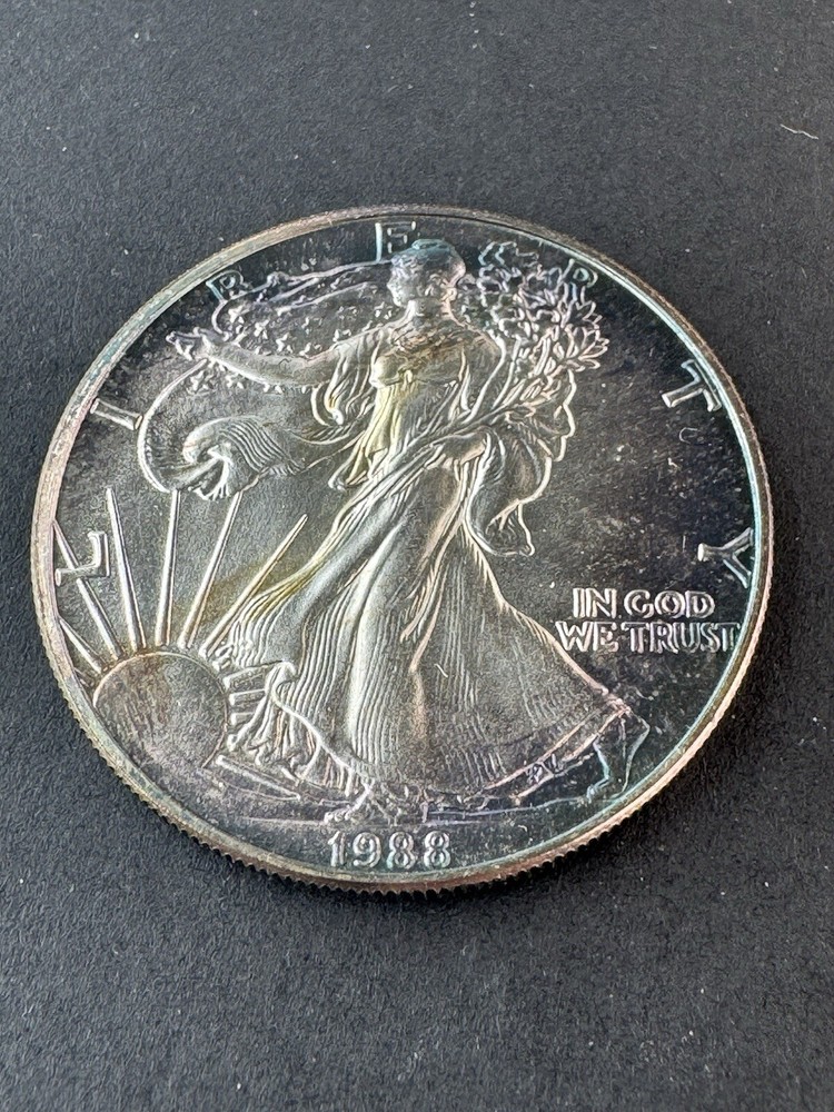 1988 American Silver Eagle 1 Oz Silver Coin Rainbow Toned
