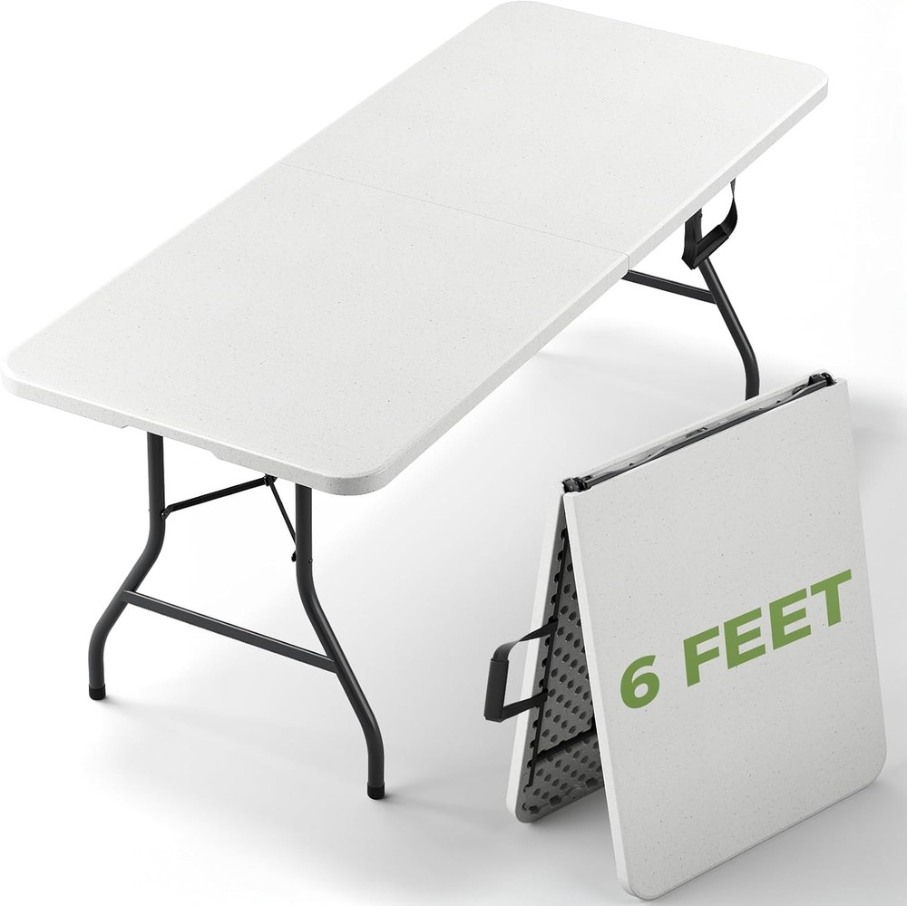 Folding Table, 6 FT Foldable Plastic Table with Carrying Handle