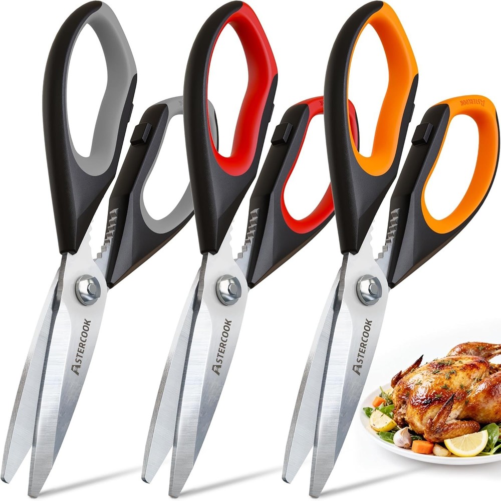 Serrated Edge Kitchen Scissors: 3 Pack with Ergonomic Design for Effortless Use