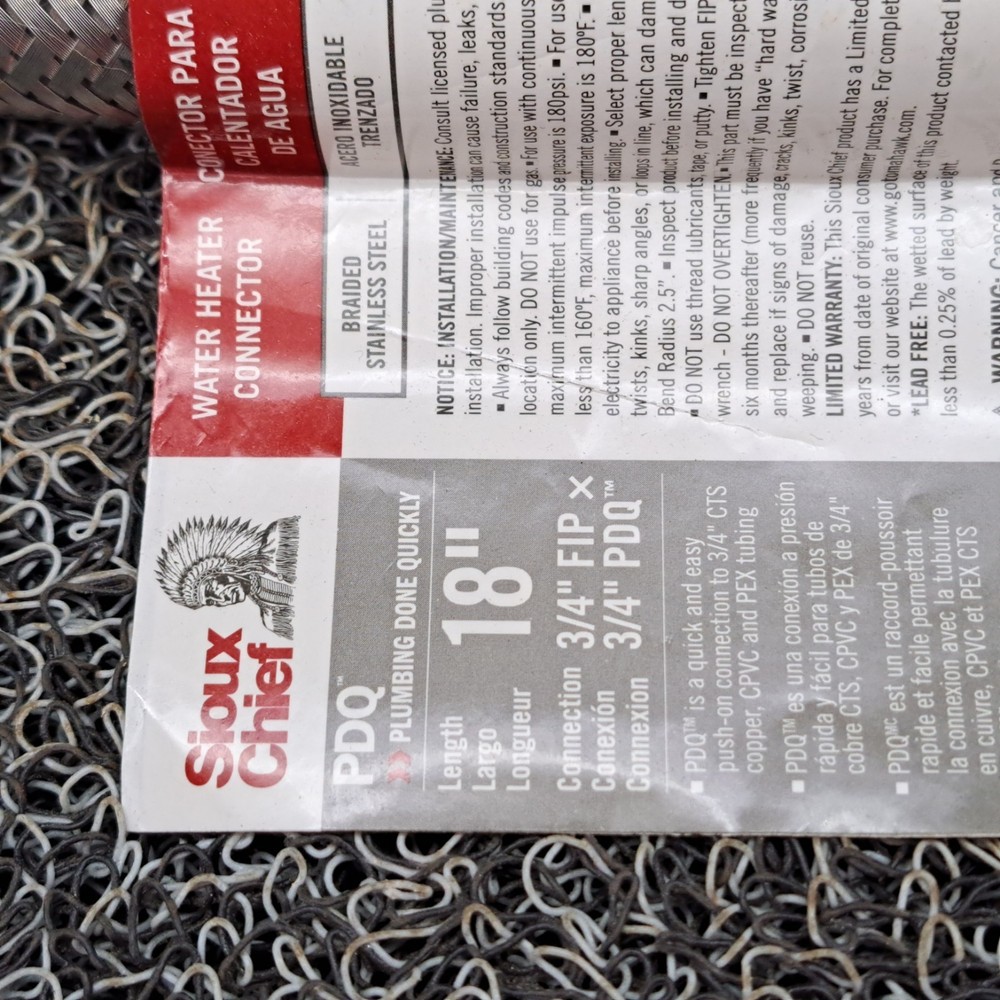 Sioux Chief 279-3F3Q18 3/4'' FIP × 3/4'' PDQ × 18''.Water Heater Connectors (2)