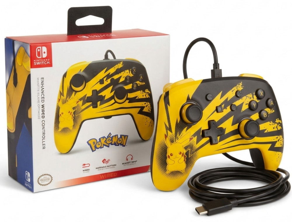 NEW PowerA Enhanced Wired Controller Pikachu Lightning for Nintendo Switch