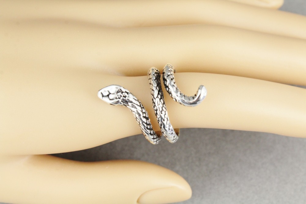 Silver snake ring asp cleopatra toga wrap serpent adjustable medusa statement