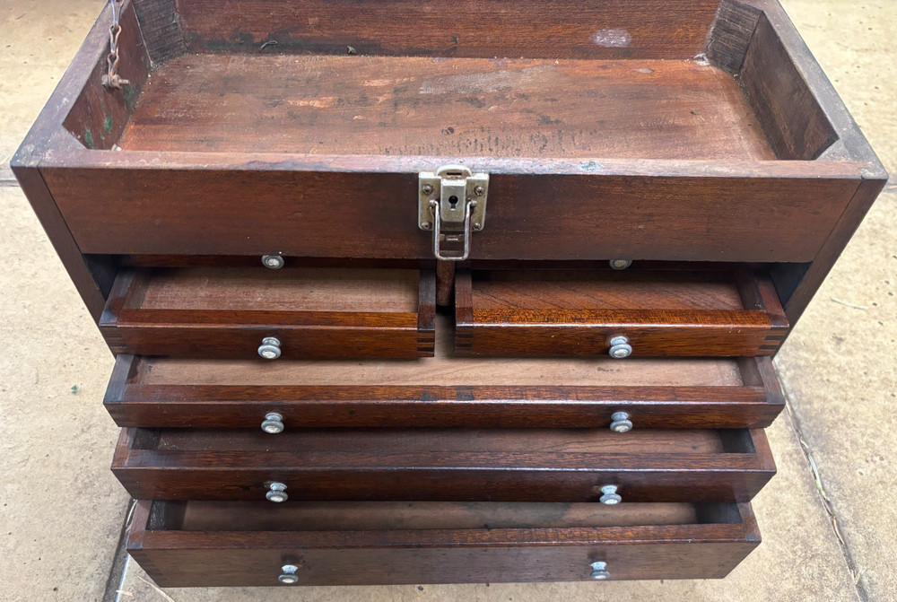 Antique Mahogany Engineers Toolbox/Cabinet - no key.