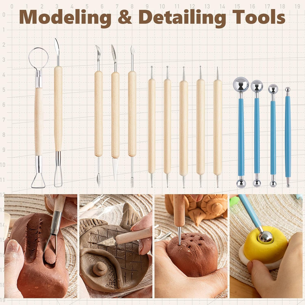 47pc Clay Sculpting Tools Kit Pottery Carving Modeling Set with Case