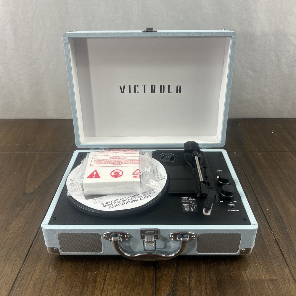 Victrola Journey+ Bluetooth Record Player Suitcase Blue Open Box Tested Working