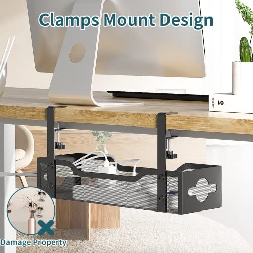 Under Desk Cable Management Tray 2 Pack, Cable Management 13.38"-2 pack Black