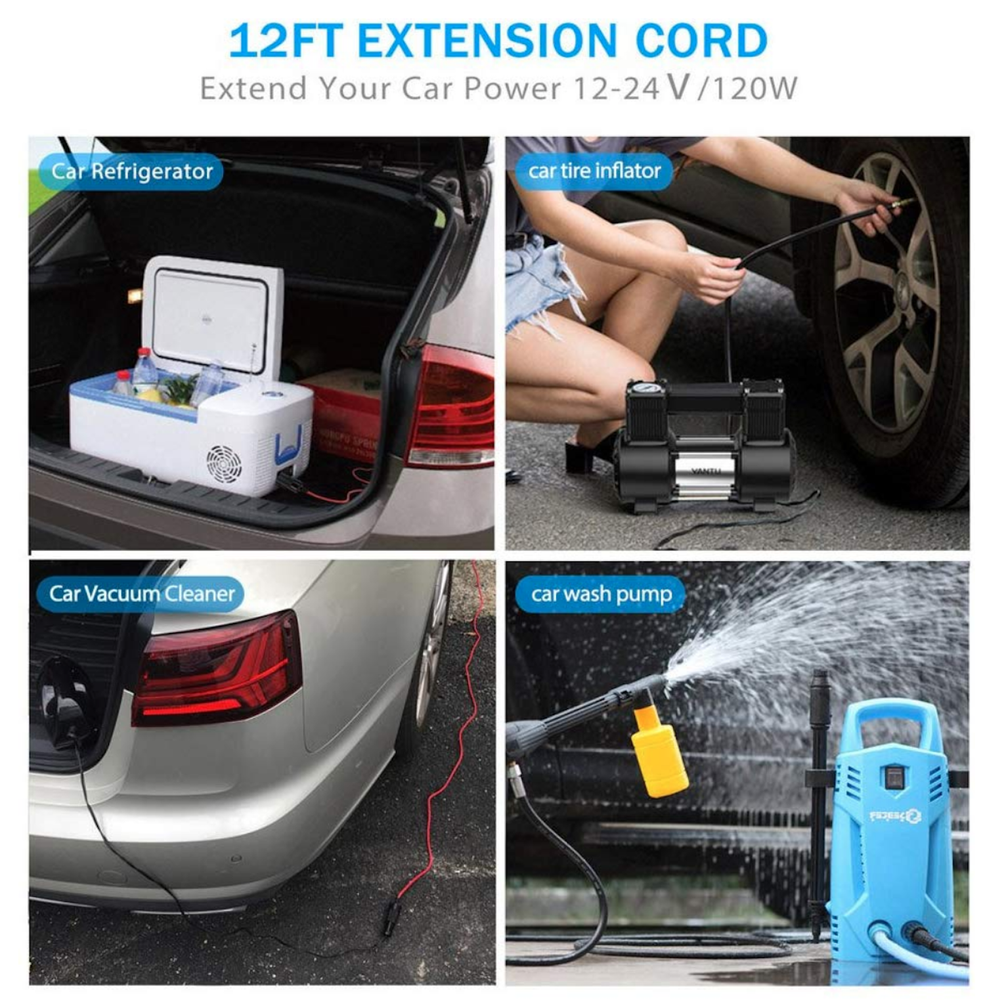 12V Cigarette Lighter Extension Cord Cable 12 FT Heavy Duty DC Power Socket Plug