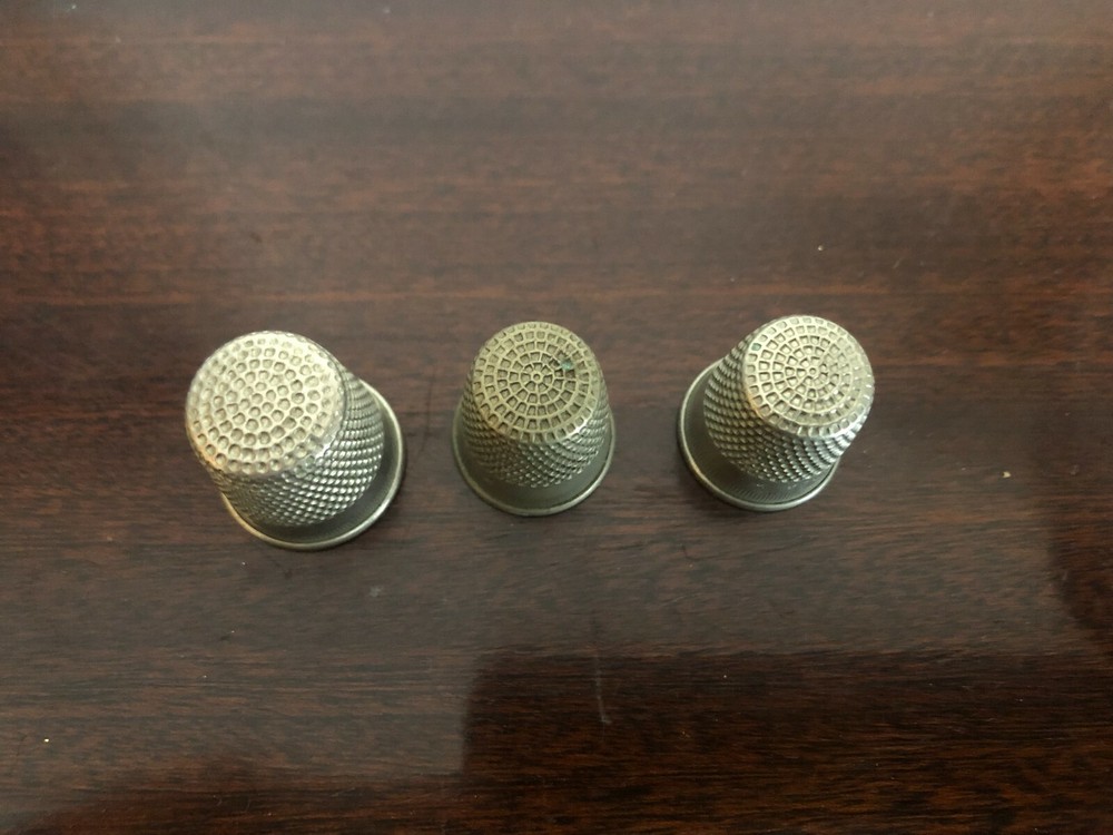 3 x Vintage Solid Nickel Silver Thimble No 2 / 0