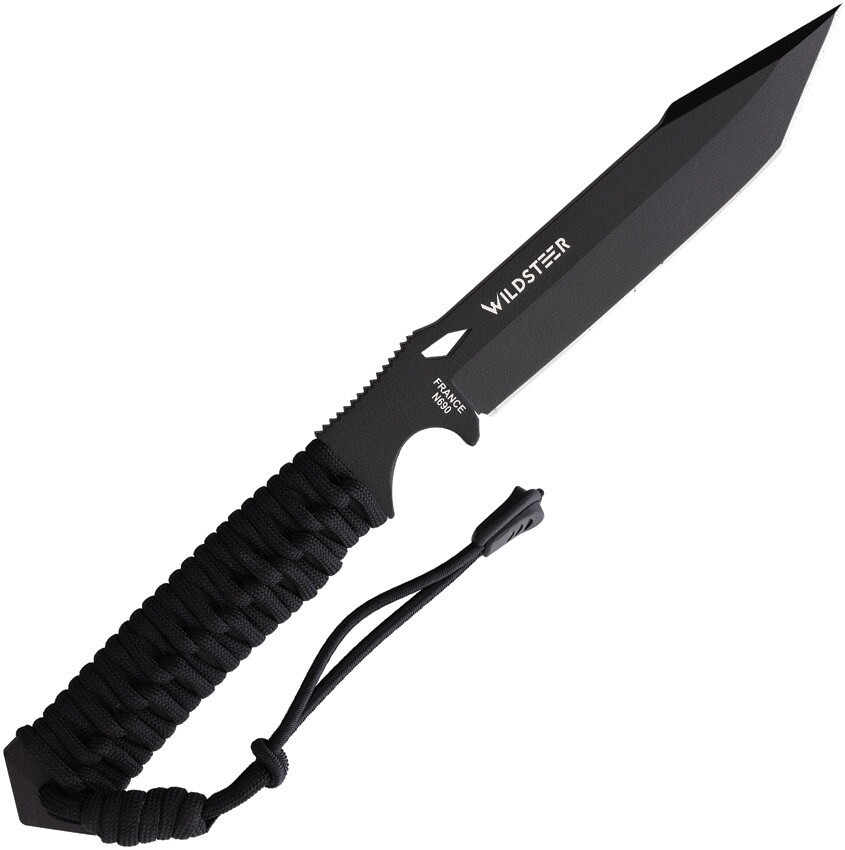WildSteer Centurion-K Fixed 4.72" N690 Stainless Blade Black Paracord Handle