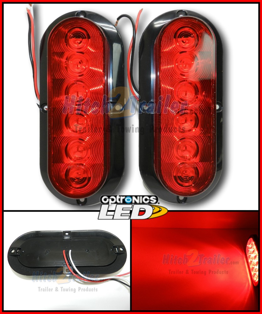 2- Trailer truck Red LED Surface Mount 6" Oval Stop Turn Tail Light Sealed FLEET