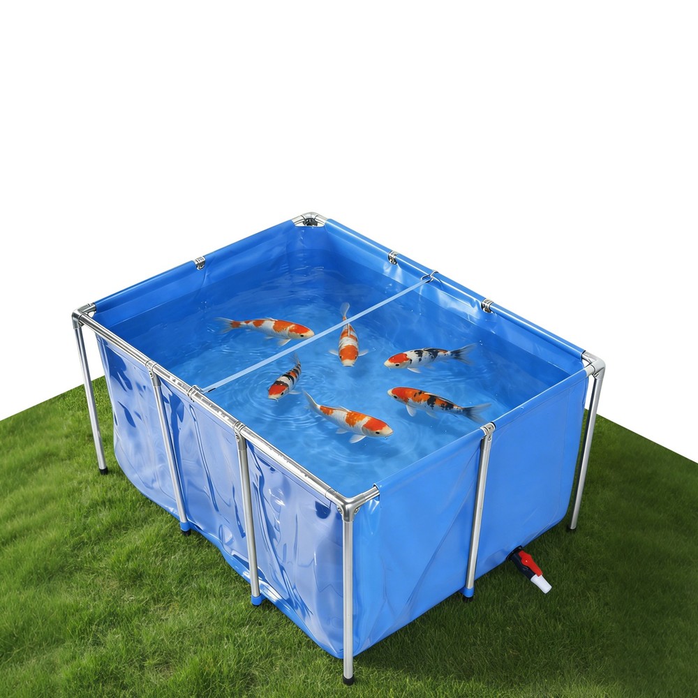Rectangular Goldfish Tank with Frame & Drain Valve Above Ground Fish Pond Clear