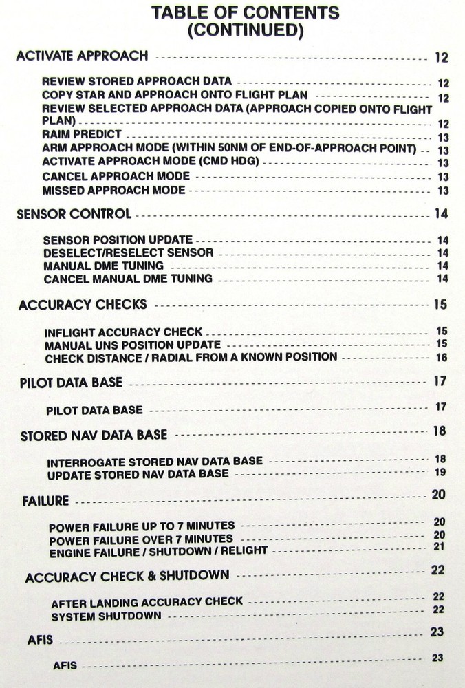 Universal Avionics 1996 UNS1 SCN 601/701 Operators Checklist