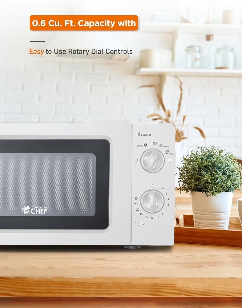 Countertop Microwave with 30 Minute Timer and Mechanical Dial Controls Kitchen