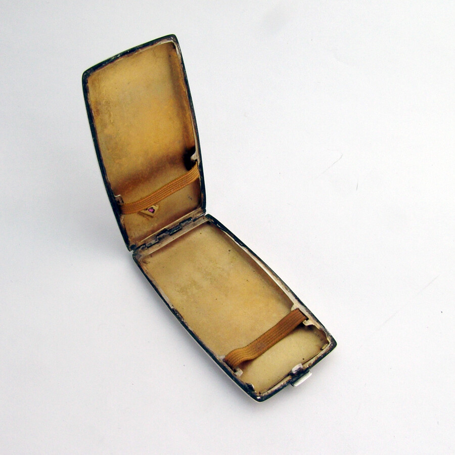 German Engine Turned Cigarette Case Gilt Interior 800 Silver 1900 Mono AC