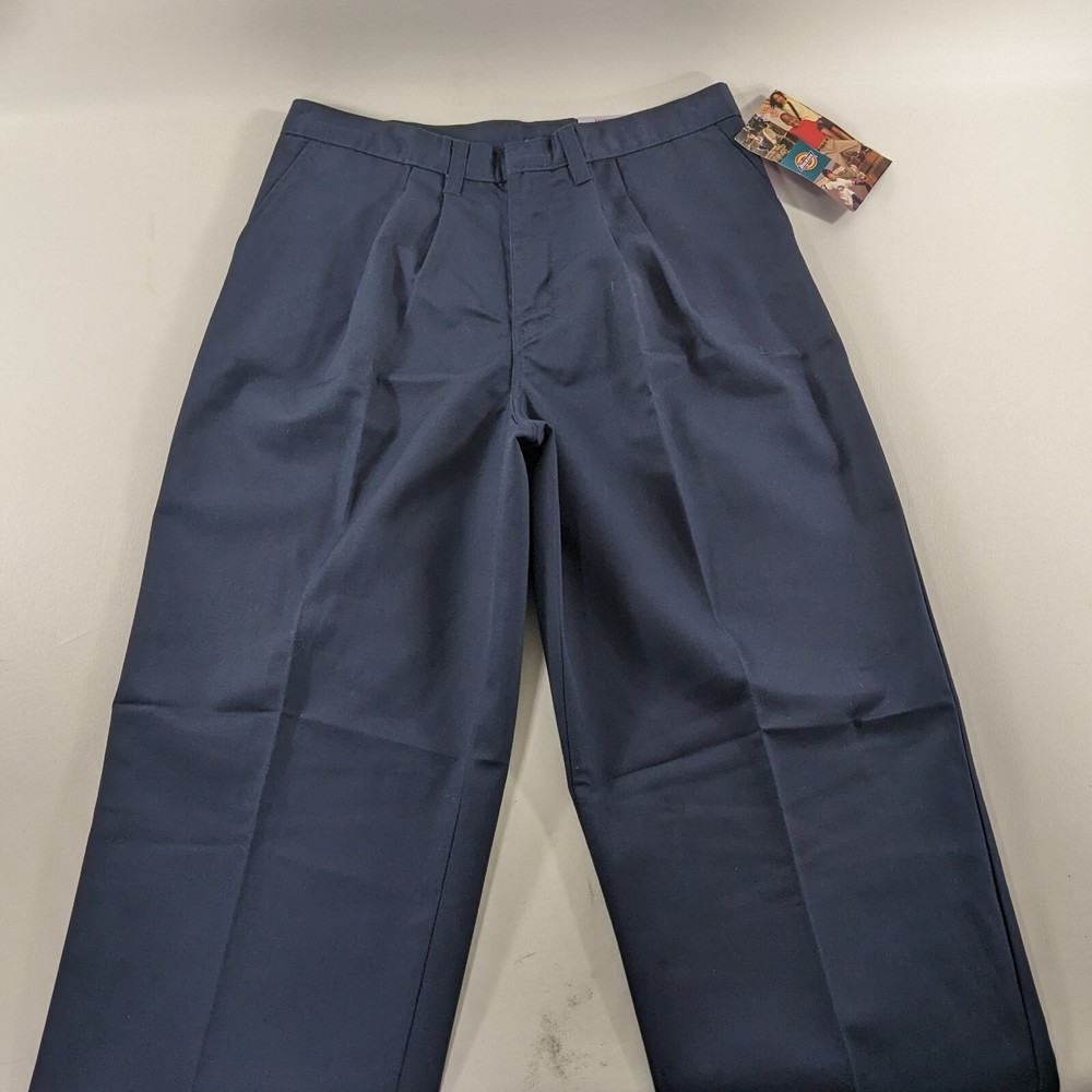 Dickies Womens Juniors Blue Pleated Uniform School Work Pants