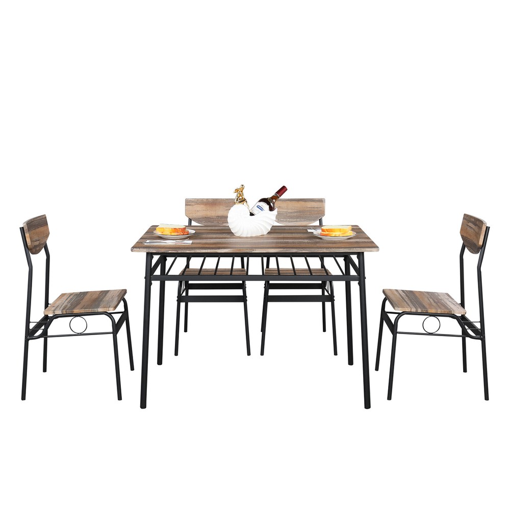 US 5Pcs Rustic Wood Dining Set With 1 Rectangular Table & 4 Chairs Natural Color