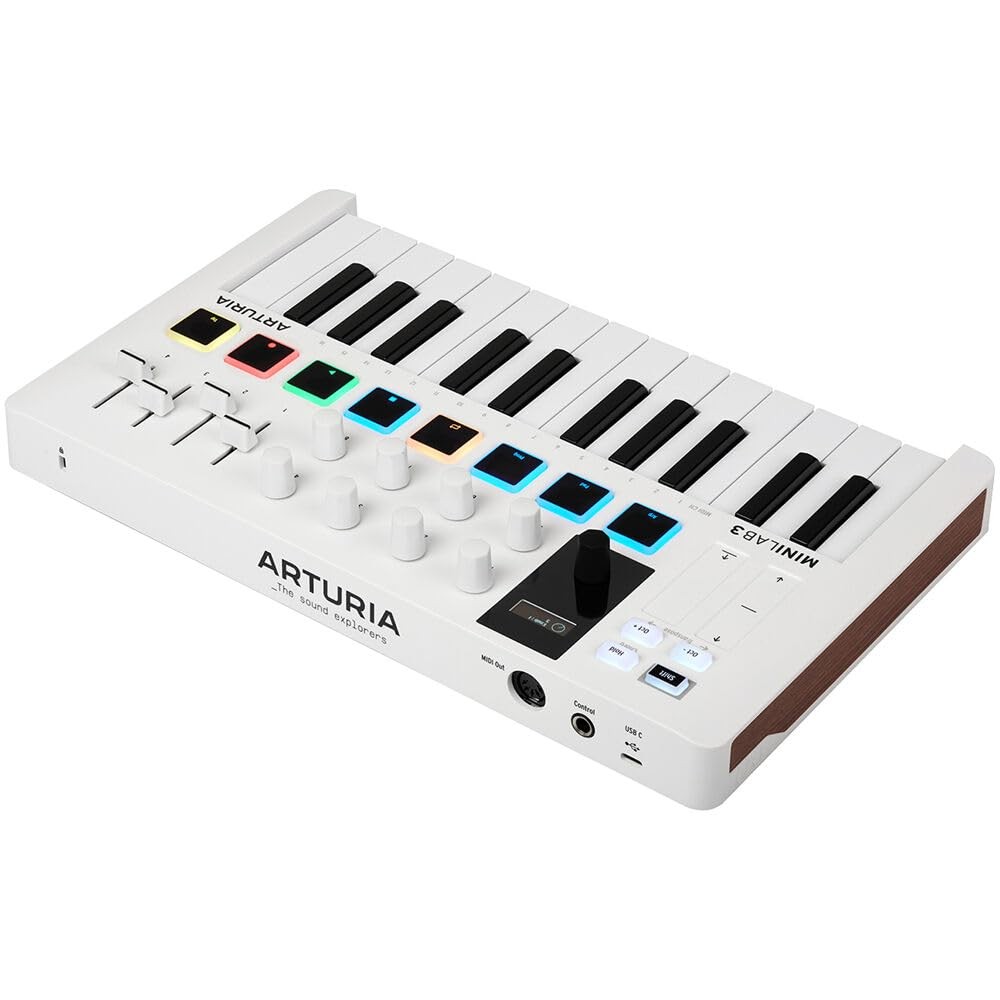 MiniLab 3 Compact MIDI Keyboard and Pad Controller | White Bundle with 6ft MIDI