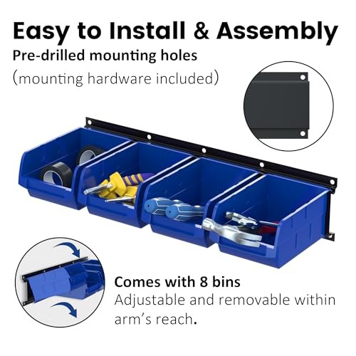 wall mounted garage storage bin, Parts Rack, Plastic Hanging Stackable Blue