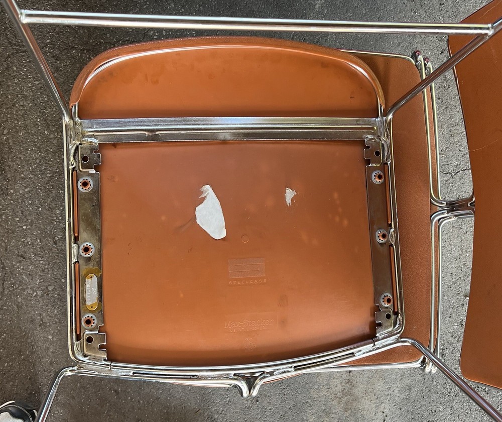 4 VINTAGE MAX-STACKER CHAIRS STACKABLE STEEL-CASE ORANGE & CHROME Give Inc