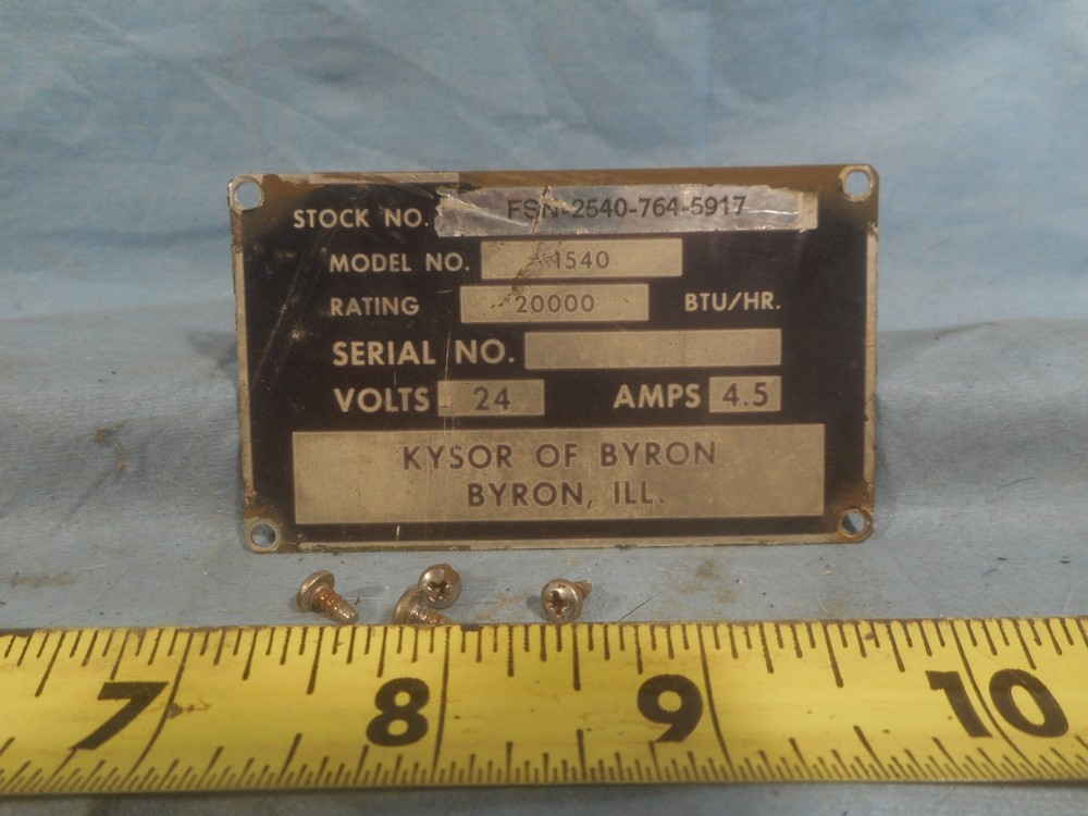 M151, A1, A2 Series MUTT Hot Water Heater Box Data Plate, original take off.