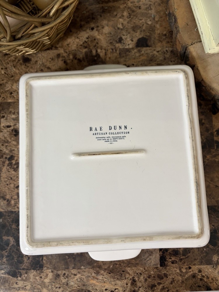 Rae Dunn Square Ceramic Stuffing Baking Dish White Dishwasher & Microwave Safe