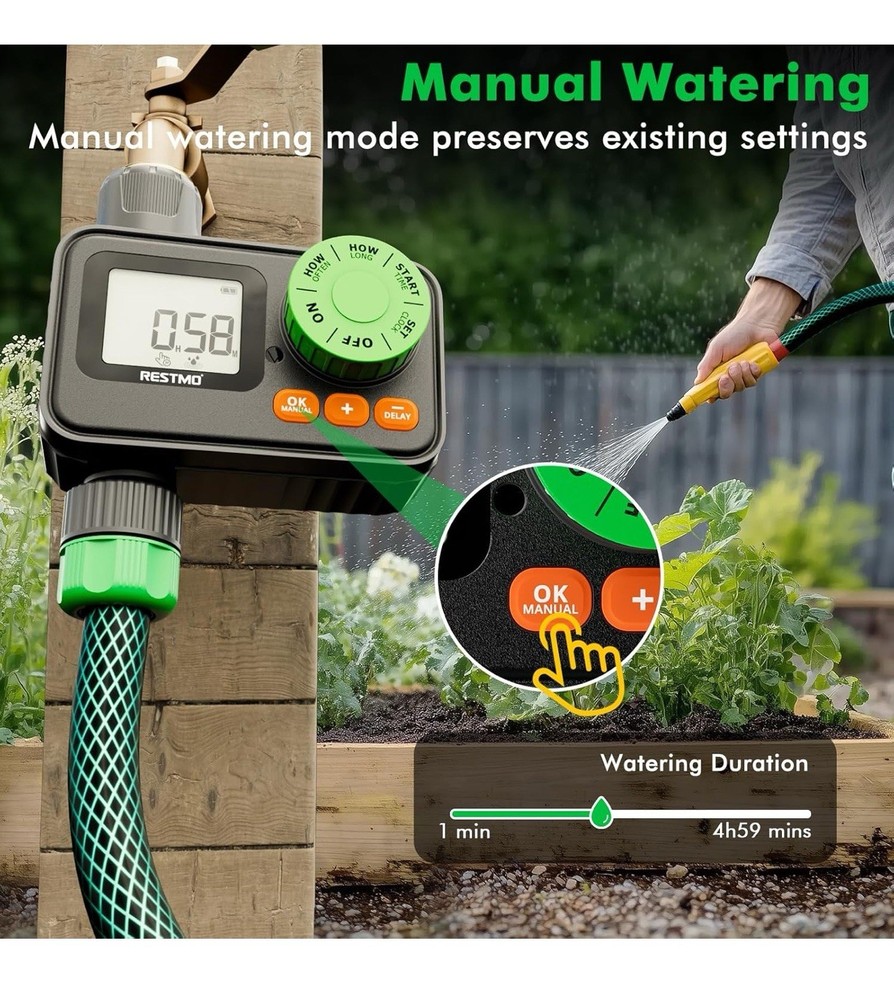 RESTMO Sprinkler Timer, Programmable Water Timer for Garden Hose, Automatic Cont