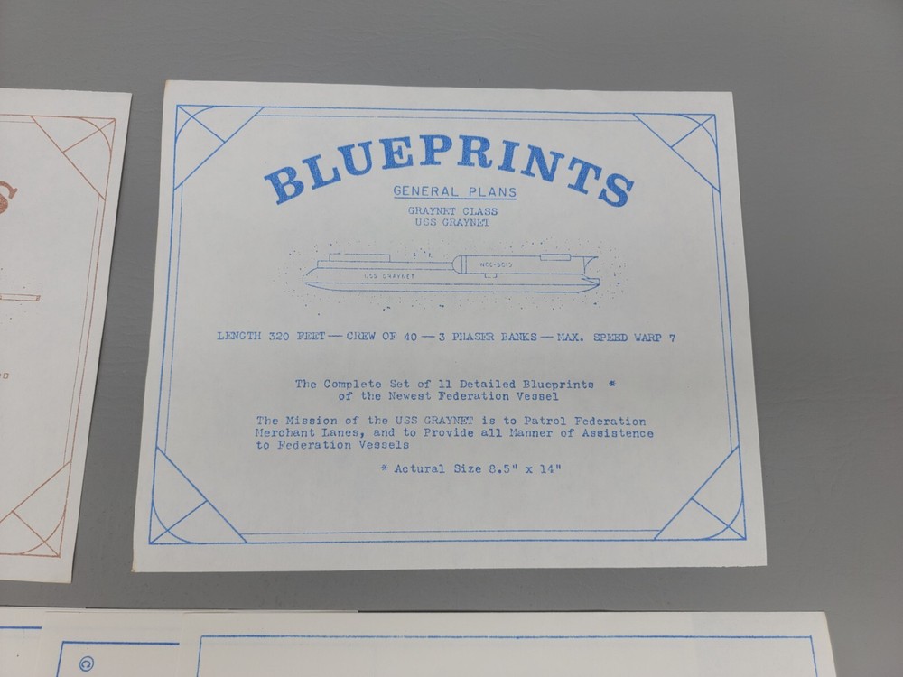 Star Trek Blueprints USS Graynet Pulk 1976 Galactic 9 Sheets