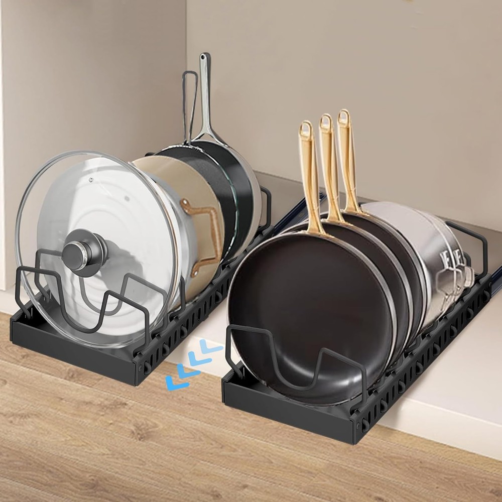 XIAPIA Pull Out Pots and Pans Organizer Under Kitchen Cabinet, Pot Lid Organi...