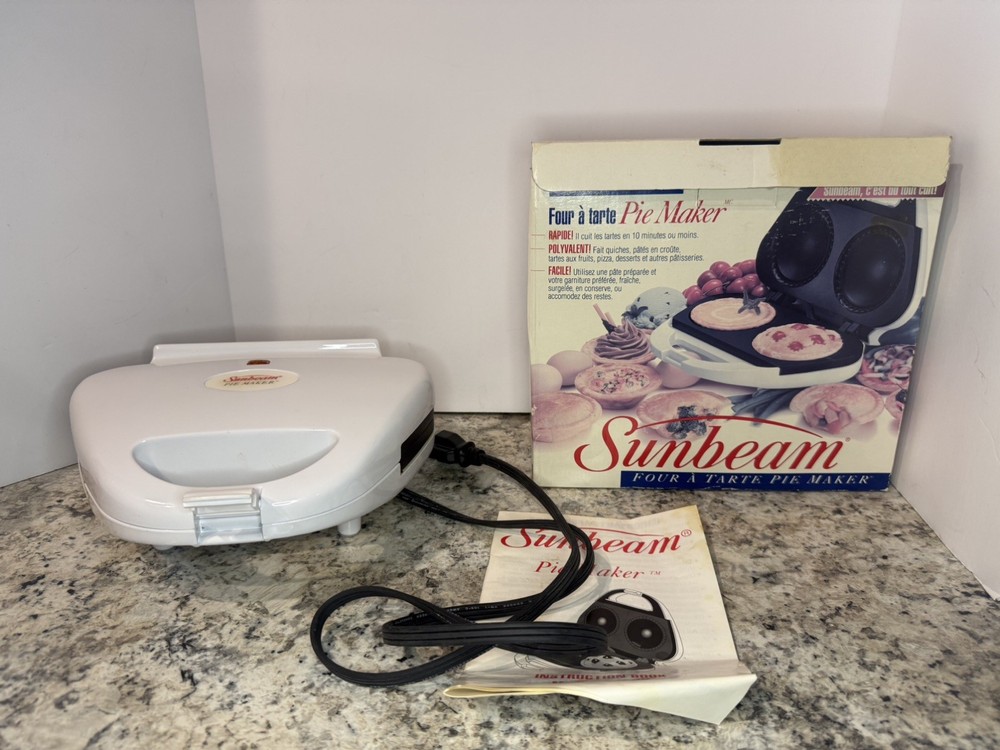 Vintage Sunbeam Pie Maker Model 4808 Two Pie Mini White MCM 1993