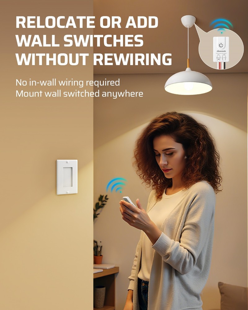 DEWENWILS No Wiring Light Switch & Receiver, 2 Transmitter, 100FT RF Remote