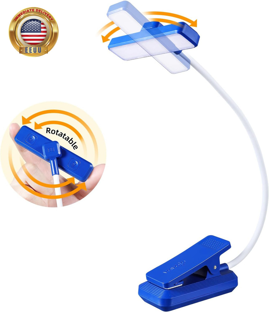 Rechargeable Book Light Rotatable：24 Leds Reading Light, 3-Color & 9-Brightness