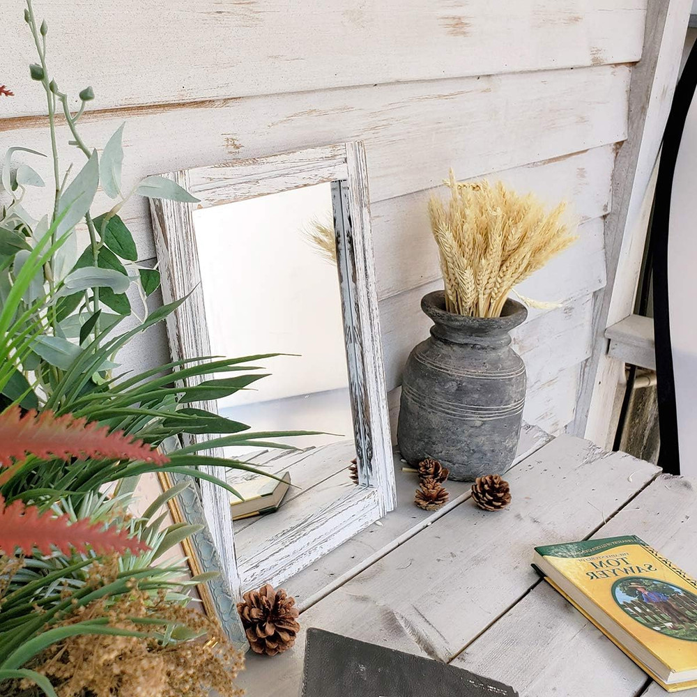 Wall Mirror with Wood Framed Rustic Mirrors for Wall Rectangle Decorative for Be