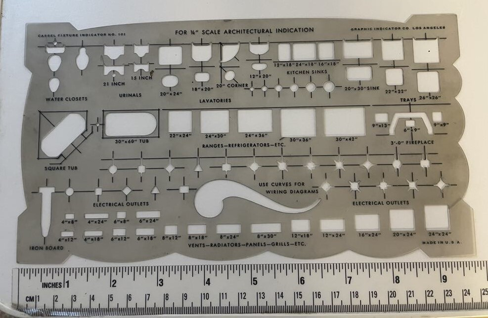 1948 Cassel Fixture Indicator No. 101 1/4" Scale Architectural Drafting