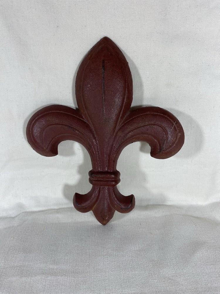 Cast Iron Fleur De Lis Red No Hooks Wall Hanging