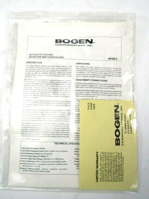 Bogen AFDS2 Automatic Failure Detector and Substitutor Standby Amplifier