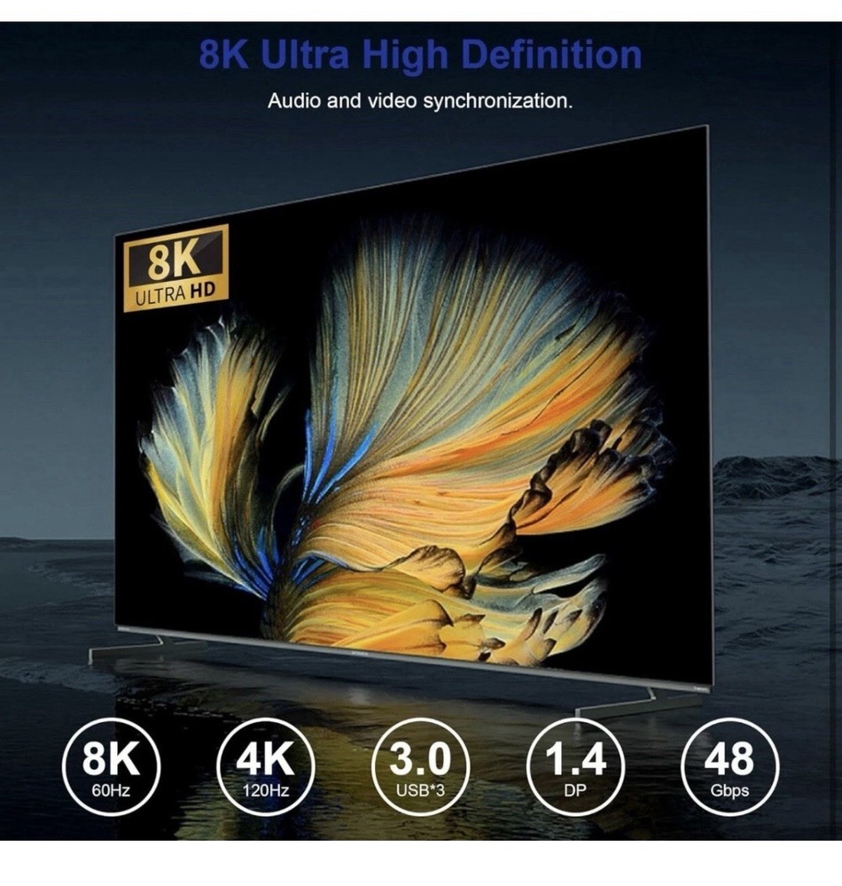 8K@60Hz Displayport USB 3.0 KVM Switch 2 Monitors for 4 Computers