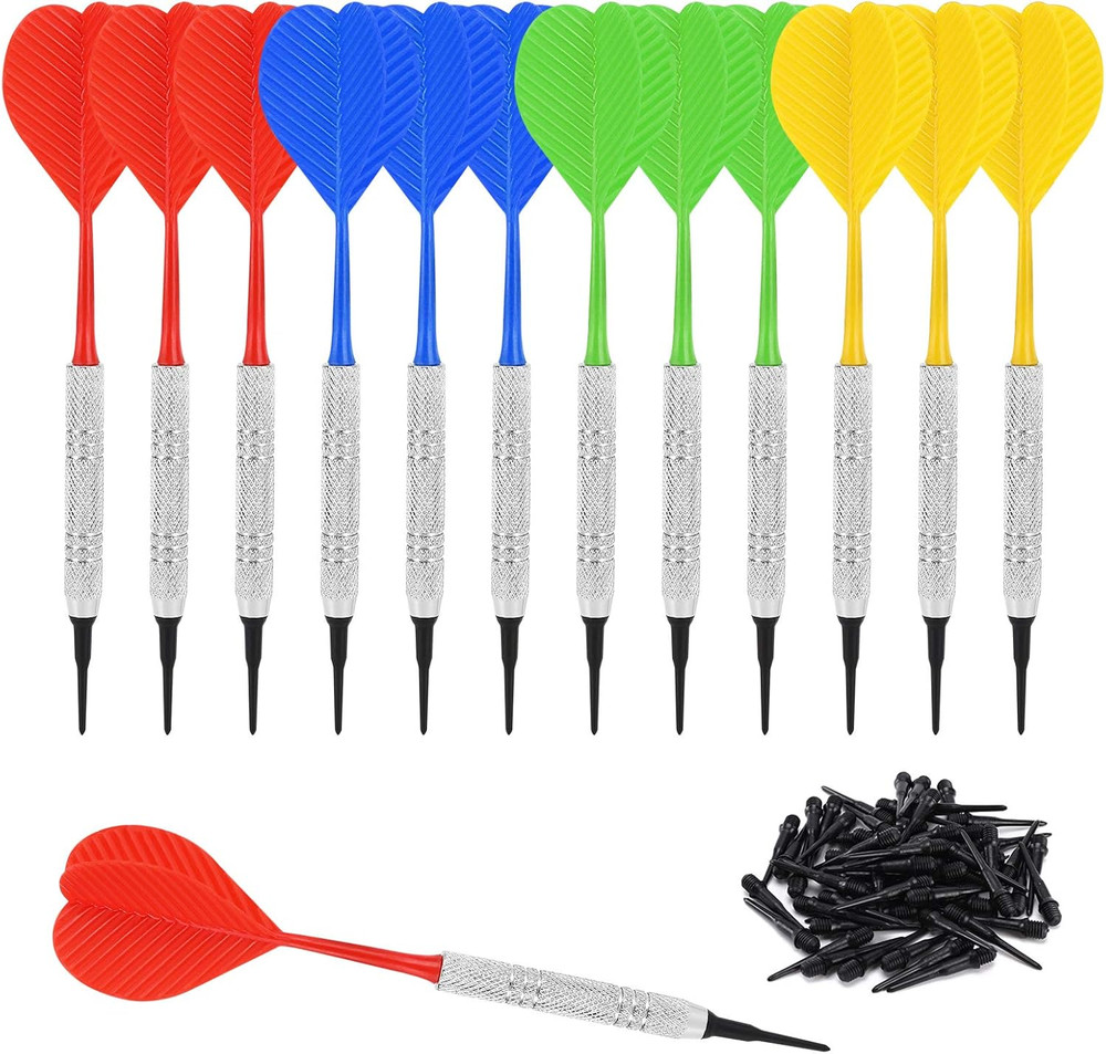12 Pack Soft Tip Darts, Bar Dart, Plastic Tip Darts Set, Attach Extra 100 Black