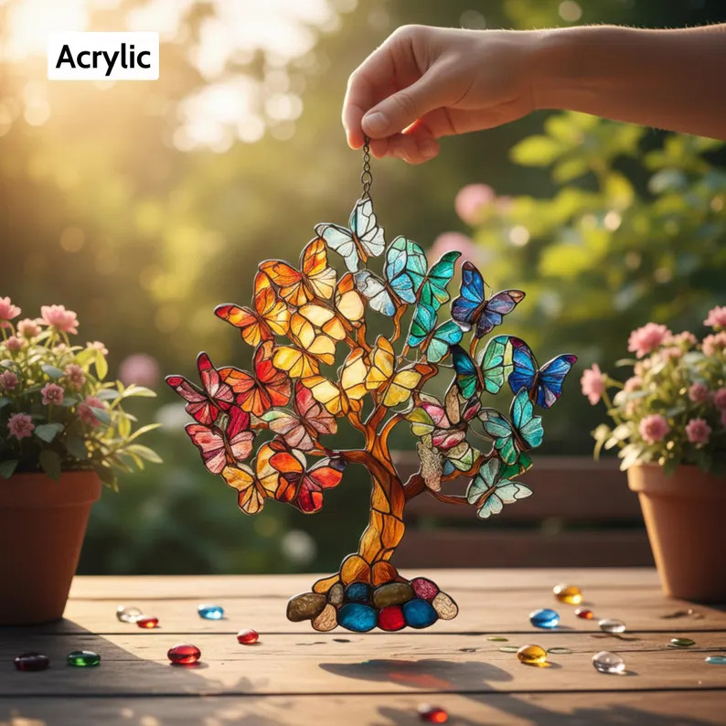 Custom Butterfly Tree Suncatcher Acrylic Personalized Window Decor
