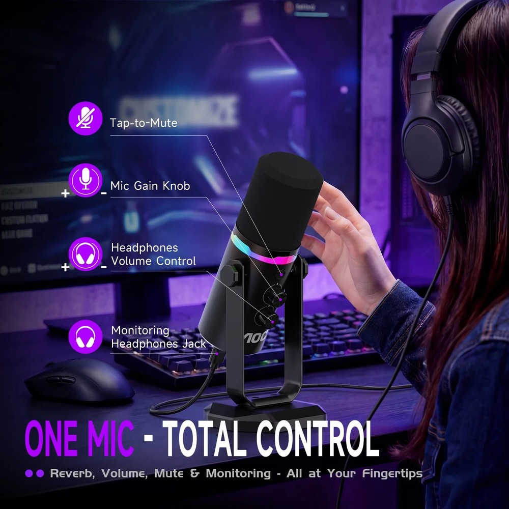 AOC USB/XLR Dynamic Microphone for Podcast Recording, PC Computer Gaming Streami