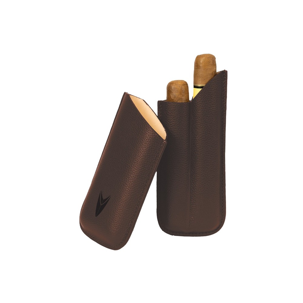 LOTUS 2 Stick Brown Leather Cigar Case