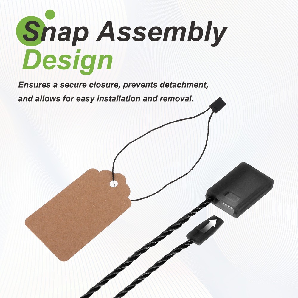 1000pcs Polyester Hang Tag String (9.8") - Plastic Snap Lock Pin Loop Black