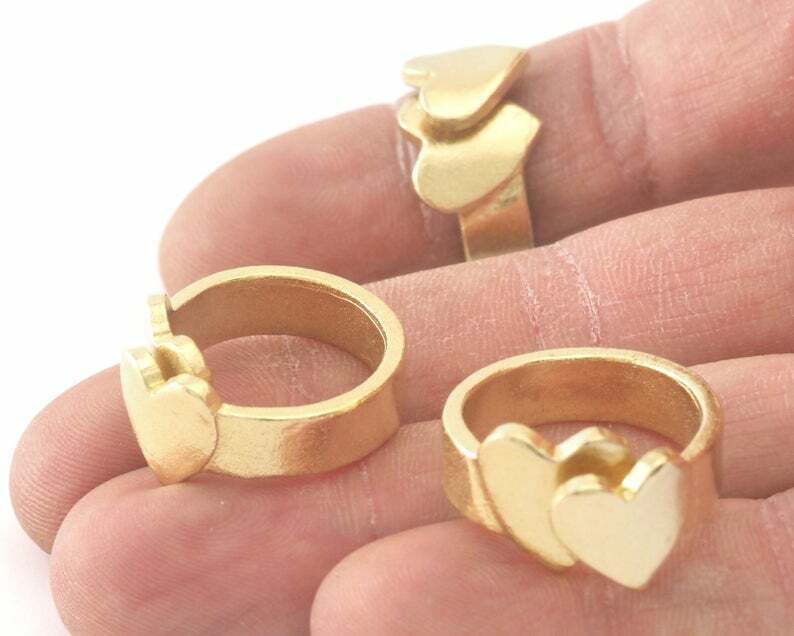 Ring Heart Shape Adjustable Raw brass 17mm 6.5US inner size - Adjustable 3215